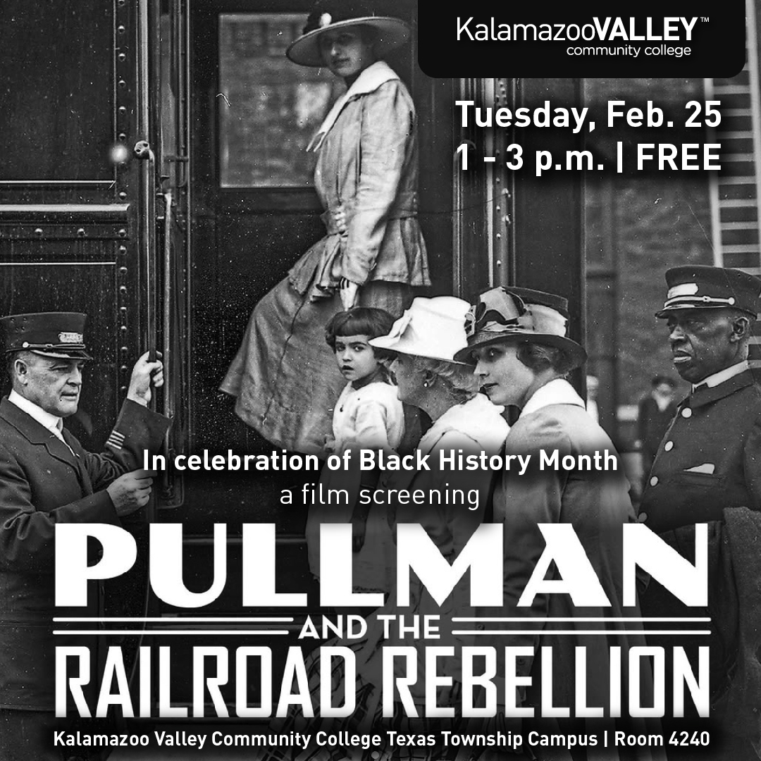 A promotional graphic for the Black History Month film screening and discussion: Pullman and the Railroad Rebellion.